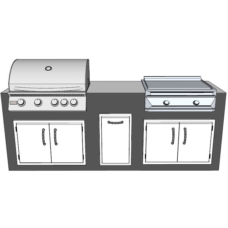 Complete Outdoor Kitchen Islands 8' Island with Grill on Left Side in Wrinkle Black Aluminum and Luna Pearl Gr