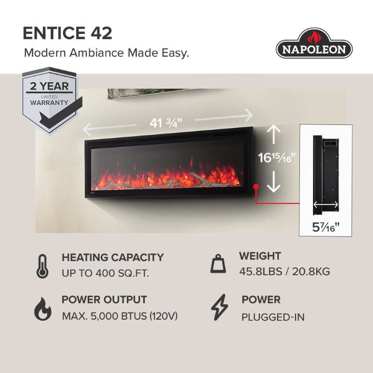 Napoleon Entice 42" Electric Fireplace view 3