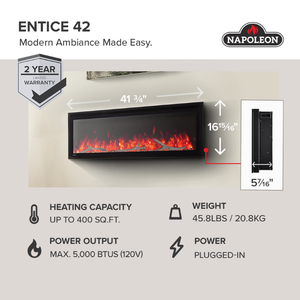 Napoleon Entice 42" Electric Fireplace view 3