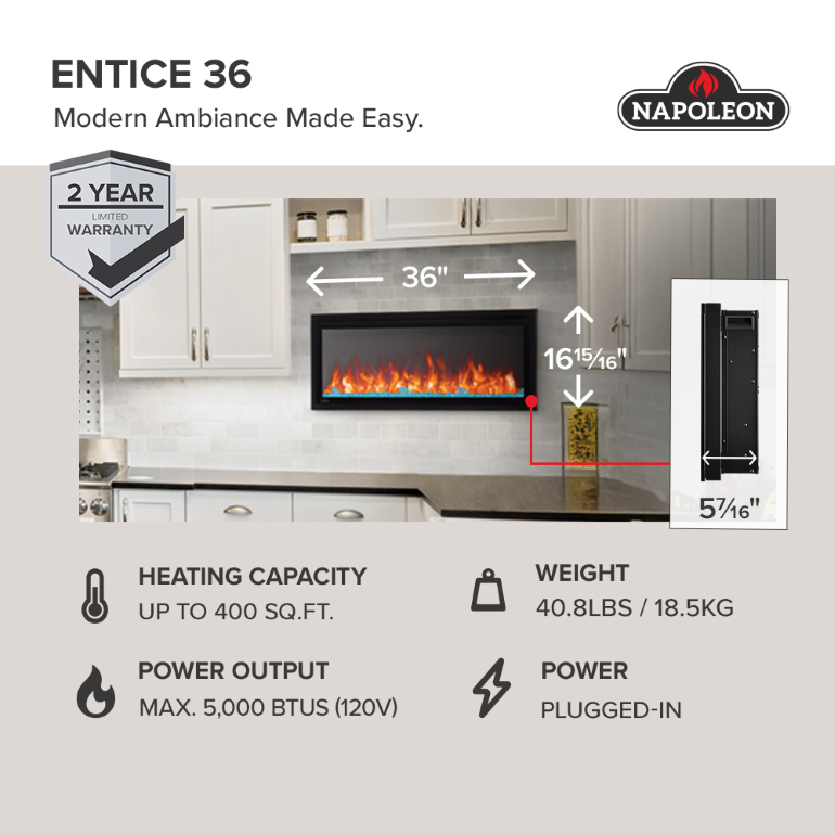 Napoleon Entice 36" Electric Fireplace view 4