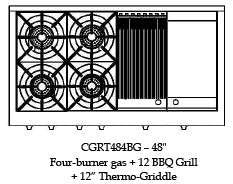 CGRT484BGL Capital 48" Rangetop with 4 Open Burners and 12" Grill and 12" Griddle - Liquid Propane - Stainless Steel