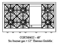 CGRT484G2N Capital 48" Gas Rangetop with 6 Open Burners and 12" Griddle - Natural Gas - Stainless Steel