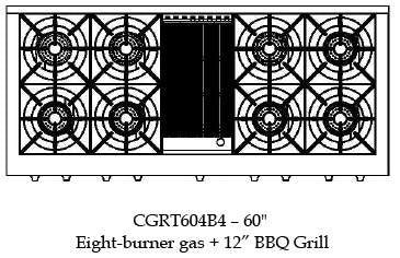 CGRT604B4L Capital 60" Rangetop with 8 Open Burners and 12" Grill - Liquid Propane - Stainless Steel