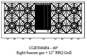CGRT604B4L Capital 60" Rangetop with 8 Open Burners and 12" Grill - Liquid Propane - Stainless Steel
