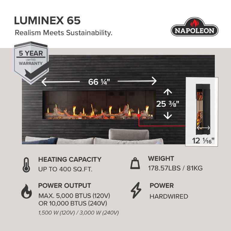 Napoleon Luminex 65 LCD Electric Linear Built-in Fireplace view 4