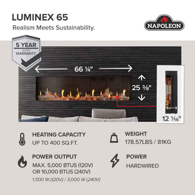 Napoleon Luminex 65 LCD Electric Linear Built-in Fireplace view 4