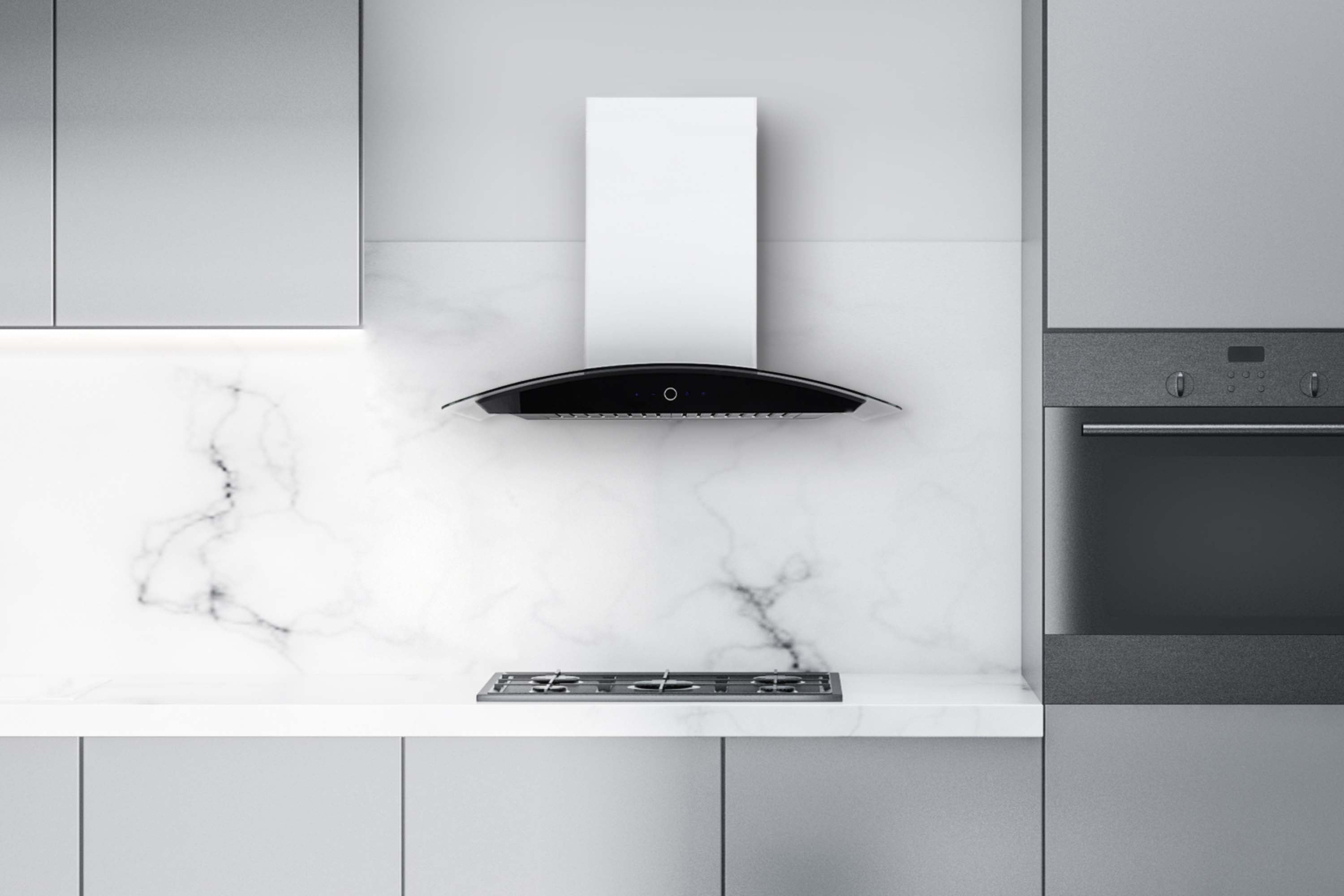 WM-739 Wall Mount Range Hood - Convertible - Black Glass Panel