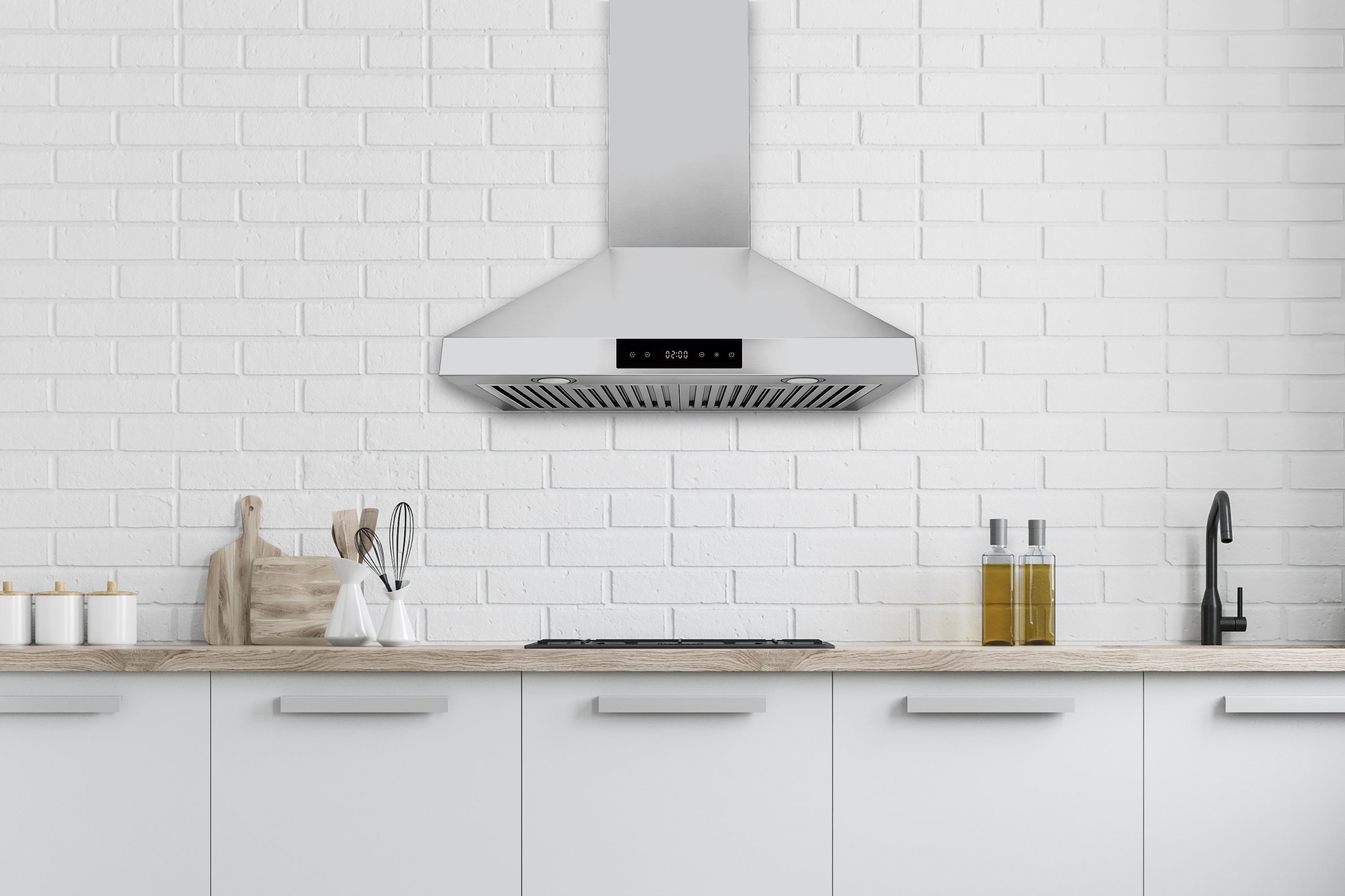 WM-590 Black Stainless Steel Wall Mount Range Hood - Convertible - Suitable for High Ceiling