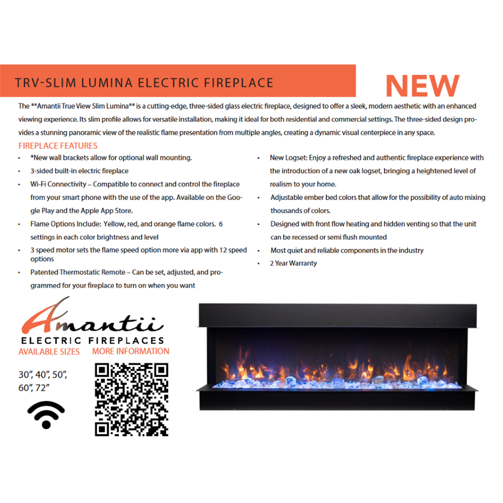 Amantii Tru View Slim Lumina 50" Indoor/Outdoor Fireplace